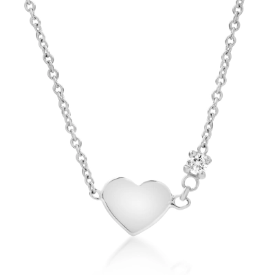 Lant cu pandantiv pentru copii cu inimioara din aur alb de 18K cu diamant de 0.02ct