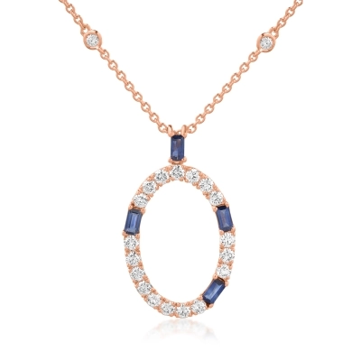 Lant cu pandantiv forma geometrica din aur roz de 18K cu safire de 0.67ct si diamante de 0.95ct