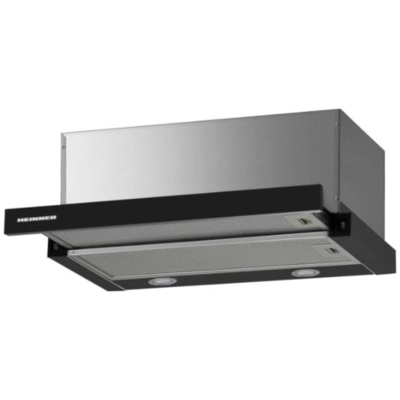Hota incorporabila telescopica Heinner HTCH-F660GBK, Putere de absorbtie 611.79 m3/h, 1 motor, Iluminare LED, 59.5 cm, Sticla neagra 