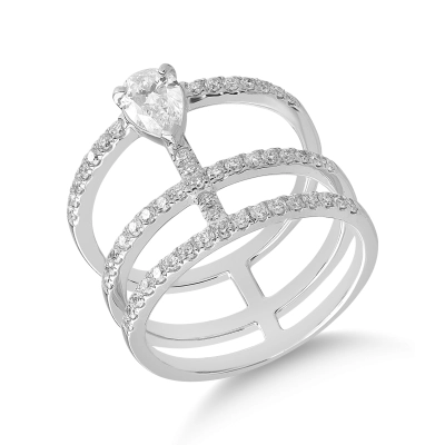 Inel din aur alb de 18K cu diamant de 0.49ct si diamante de 0.5ct