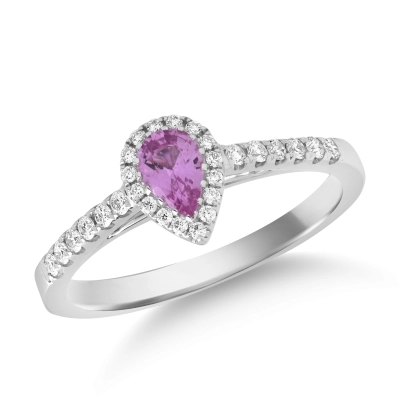 Inel din aur alb de 18K cu safir roz de 0.44ct si diamante de 0.25ct