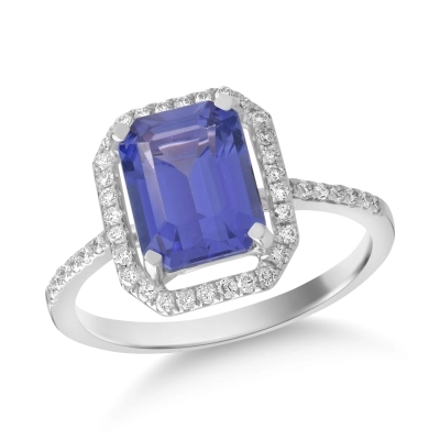 Inel din aur alb de 18K cu tanzanit de 2.06ct si diamante de 0.231ct