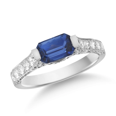 Inel din aur alb de 18Kct cu safir de 1.46ct si diamante de 0.9ct