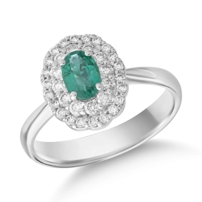 Inel din aur alb de 18Kct cu smarald de 0.3ct si diamante de 0.36ct