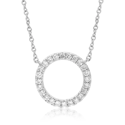 Lant cu pandantiv cerc din aur alb de 18K cu diamante de 0.19ct
