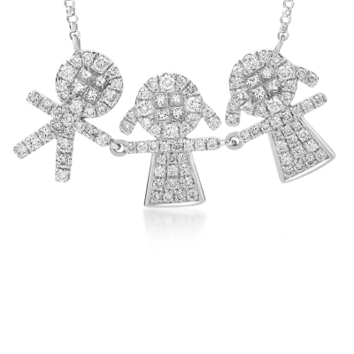 Lant cu pandantiv copii din aur alb de 18K cu diamante de 0.98ct