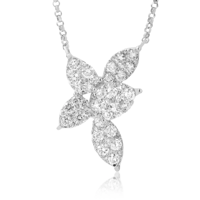 Lant cu pandantiv din aur alb de 18K cu diamante de 0.94ct