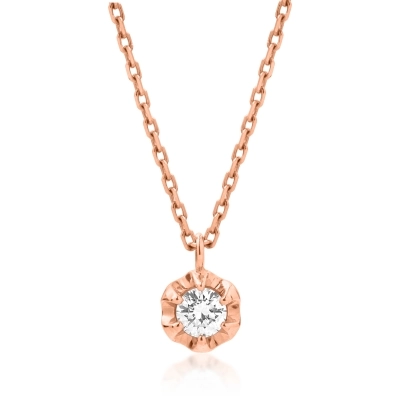 Lant cu pandantiv din aur roz de 18K cu diamant de 0.131ct