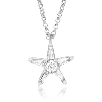 Lant cu pandantiv steluta din aur alb de 18K cu diamante de 0.27ct